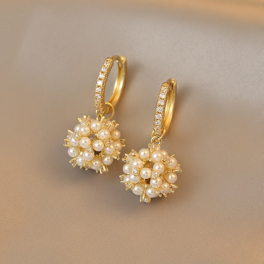 Elegant gold and pearl detail cluster hoop earrings